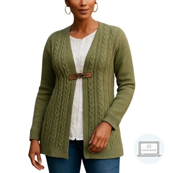 Soft Surroundings Womens Wren Cable Cardigan Buckle Closure Green Size M - Picture 1 of 13